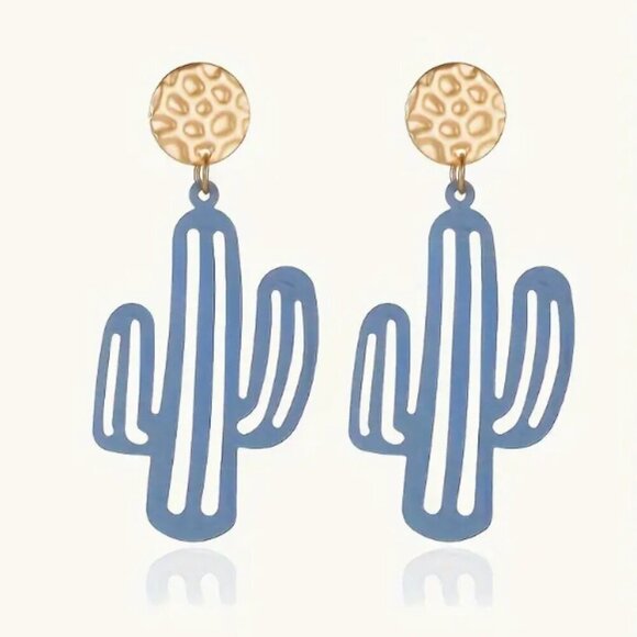NEW - Cactus earring  - Blue and gold - Picture 1 of 1